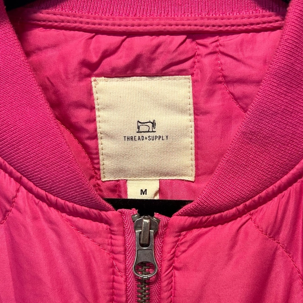 Thread & Supply Hot Pink Quilted Barbiecore Military Style Bomber Jacket Size M - Picture 2 of 8